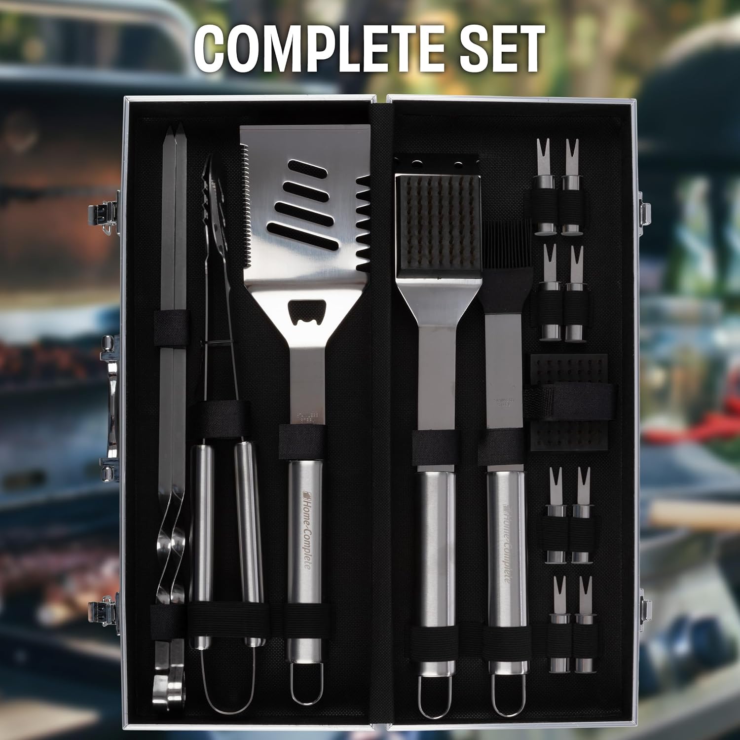 16-Piece BBQ Grill Accessories Set - Barbecue Tool Kit with Aluminum Case for Home Grilling - Great Gift for Birthday or Father’s Day by Home-Complete