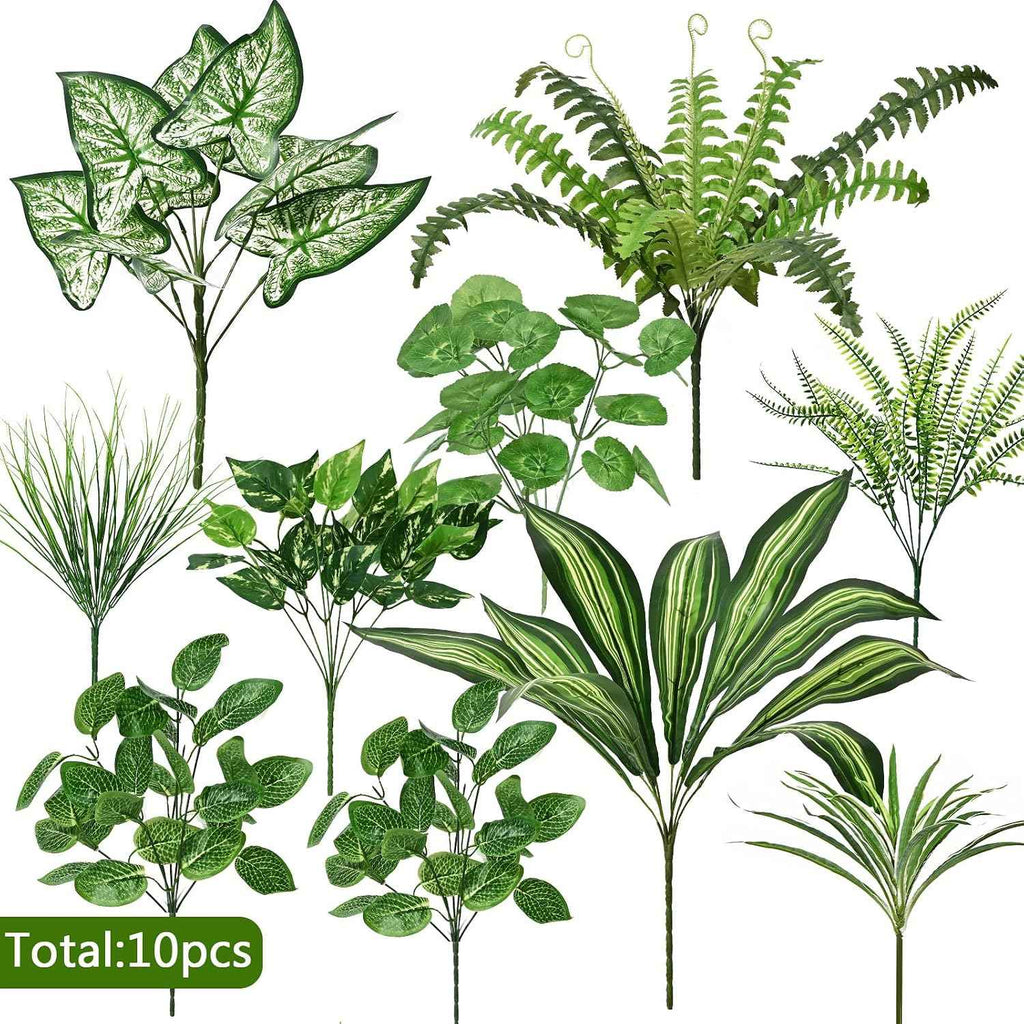 Faux Outdoor Plants, 10 Pcs UV Resistant Artificial Greenery Plants | Realistic Fake Plants, Large Bunches for Outside Patio, Porch, Garden, Window Box, Yard, Spring Summer All Seasons Decor