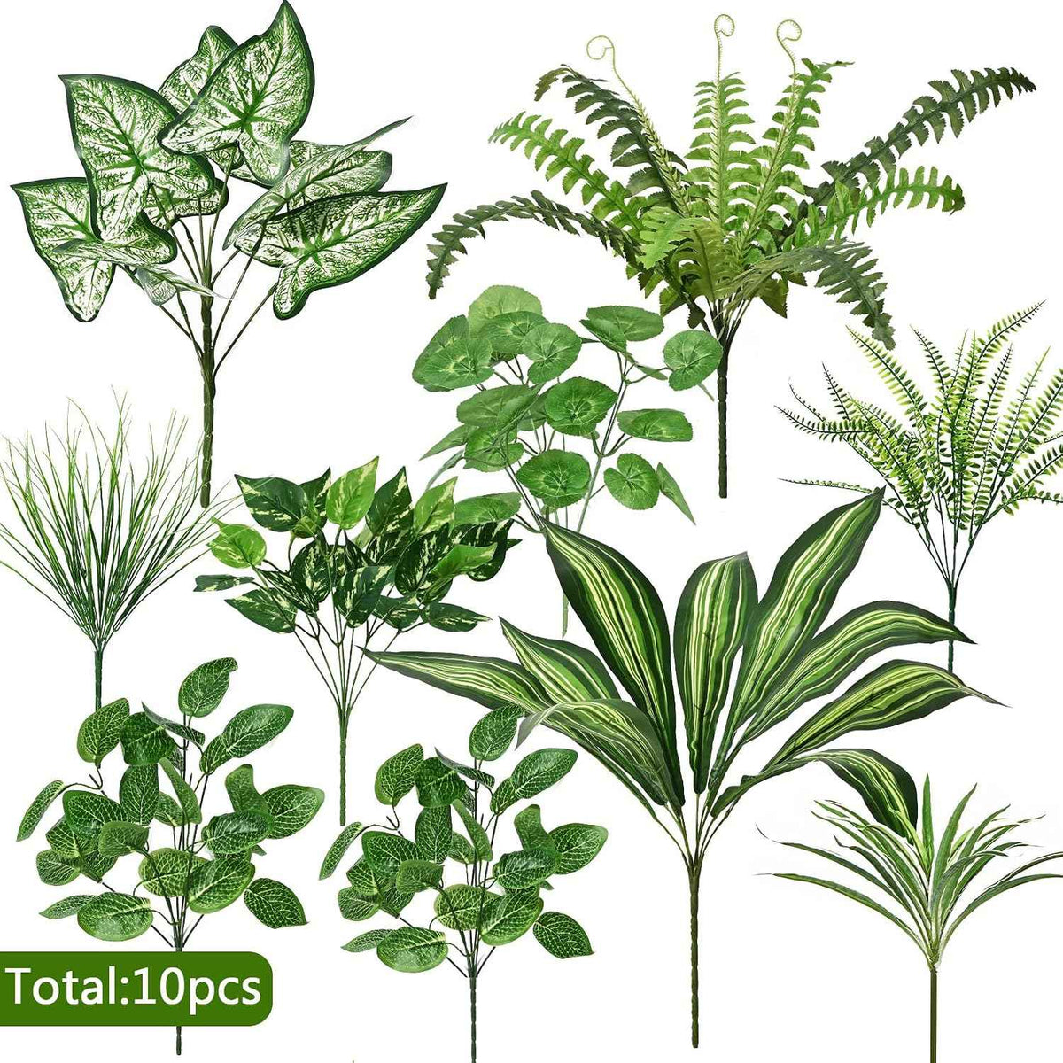Faux Outdoor Plants, 10 Pcs UV Resistant Artificial Greenery Plants | Realistic Fake Plants, Large Bunches for Outside Patio, Porch, Garden, Window Box, Yard, Spring Summer All Seasons Decor