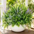Outdoor Faux Plants UV Resistant - 12 Bouquets Realistic Artificial Eucalyptus Persian Leaf Lavender Greenery for Patio Garden Front Porch Decor Weatherproof Fake Plants for Outside