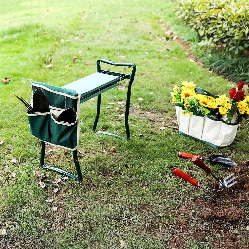 Garden Kneeler Seat Garden Stools Foldable Stool with Tool Bag Pouch EVA Foam Pad Capacity-Protects Your Knees for Gardening Tool kit