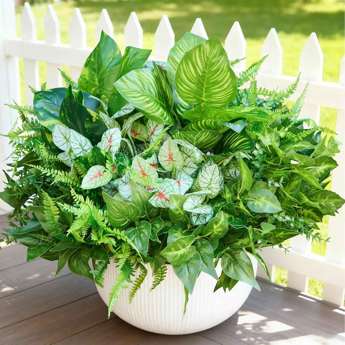 12 Bundles Artificial Plants Outdoor, UV Resistant Greenery | Large faux greenery stems for outside planters, porch, window box and patio garden decor. Maintenance free, pot not included