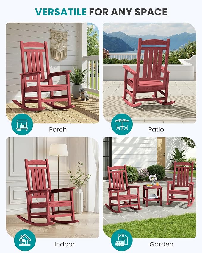 SERWALL Oversized Outdoor Rocking Chair, All-Weather Patio Rocking Chair - Image 9