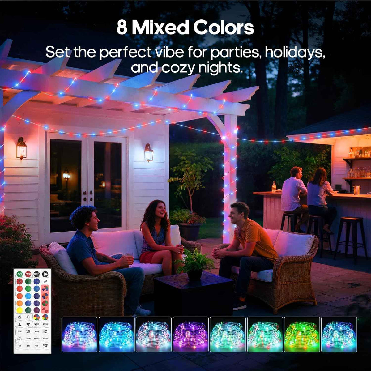 Rope Lights for Outside, 40FT 120LED Color Changing Not Connectable 5mm | 24 Colors RGB, with Plug & Remote, , Waterproof, Timer, for Christmas Halloween Party Camping DIY Tree Trampoline Decoration