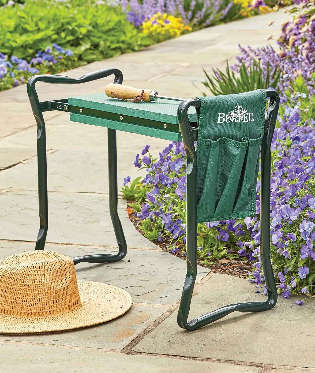 Burpee Multi-Function Garden Kneeler Seat with Padded Cushion and Detachable Tool Bag, Versatile Garden Stool with Foldable Frame, Ideal for Outdoor Gardening Enthusiasts (Green)