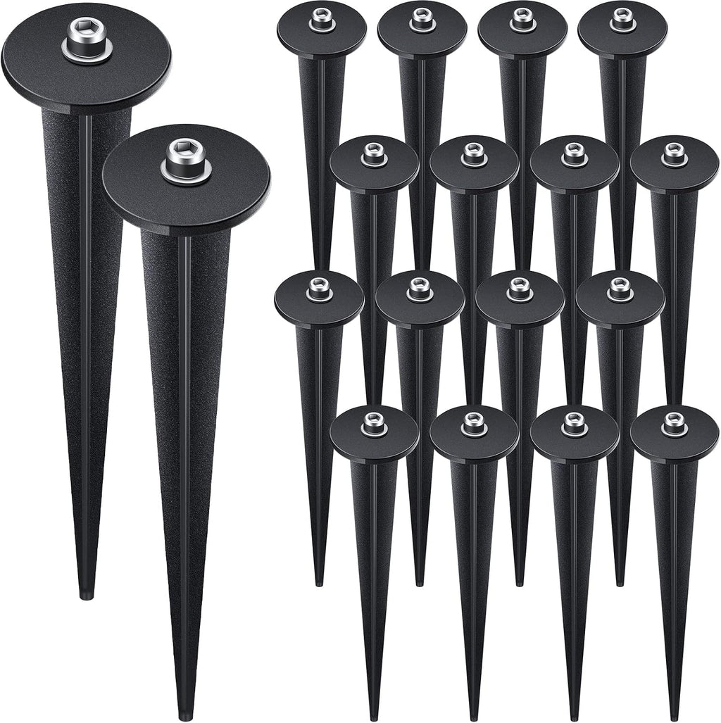 Zhengmy 16 Pack Metal Ground Stakes for Flood Light Solar Lights LED,Black | Threaded Spike with 16 Hex Screws, 6.3 Inch Replacement for Landscape Path Yard Lawn Gardens, Durable Metal Outdoor