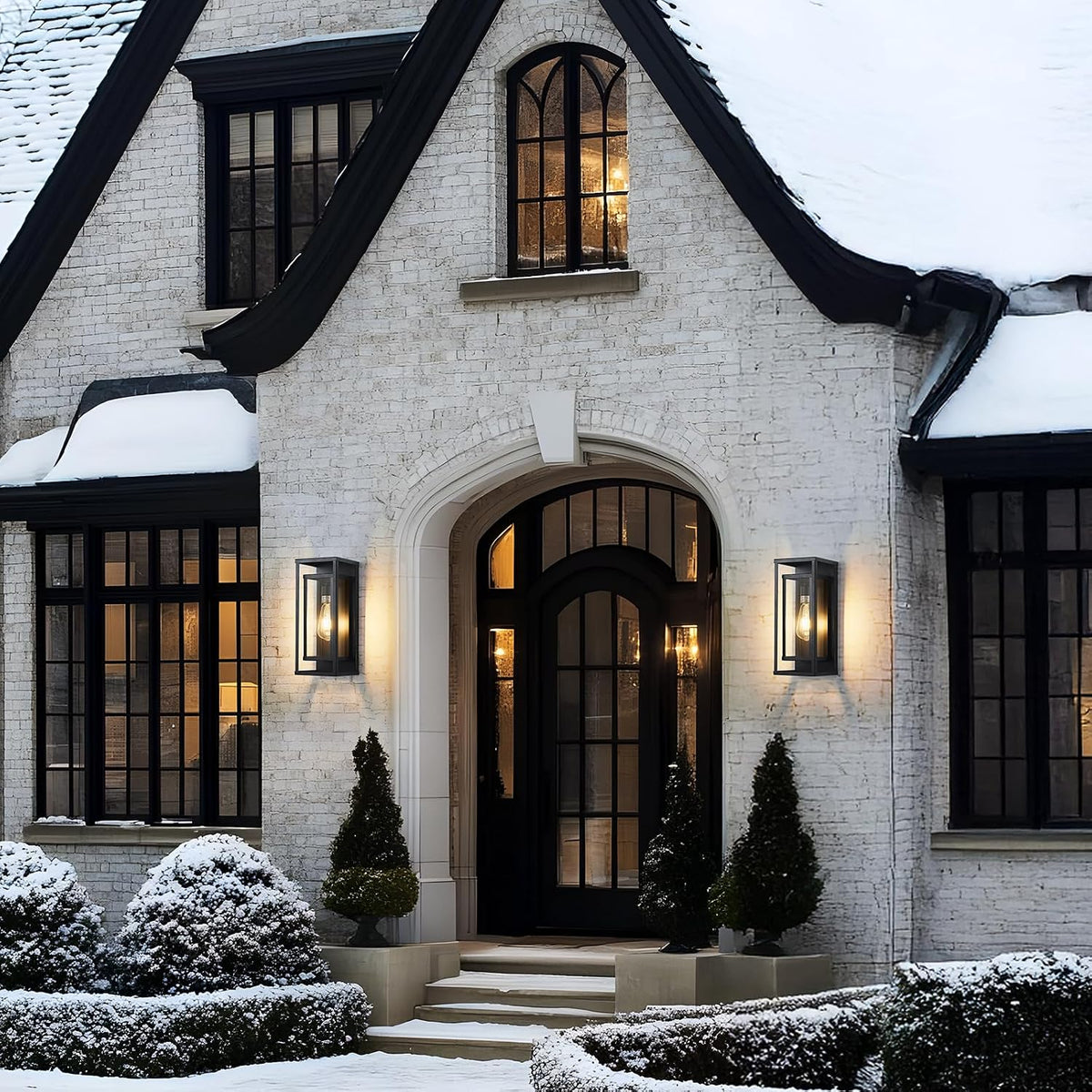 14" Black Outdoor Light Fixture, E26 Outdoor Wall Lantern 2-Pack | Exterior Lighting Fixtures, Waterproof Modern Front Porch Lights, Clear Glass Coach Lights, For Garage, Porch, Front Door