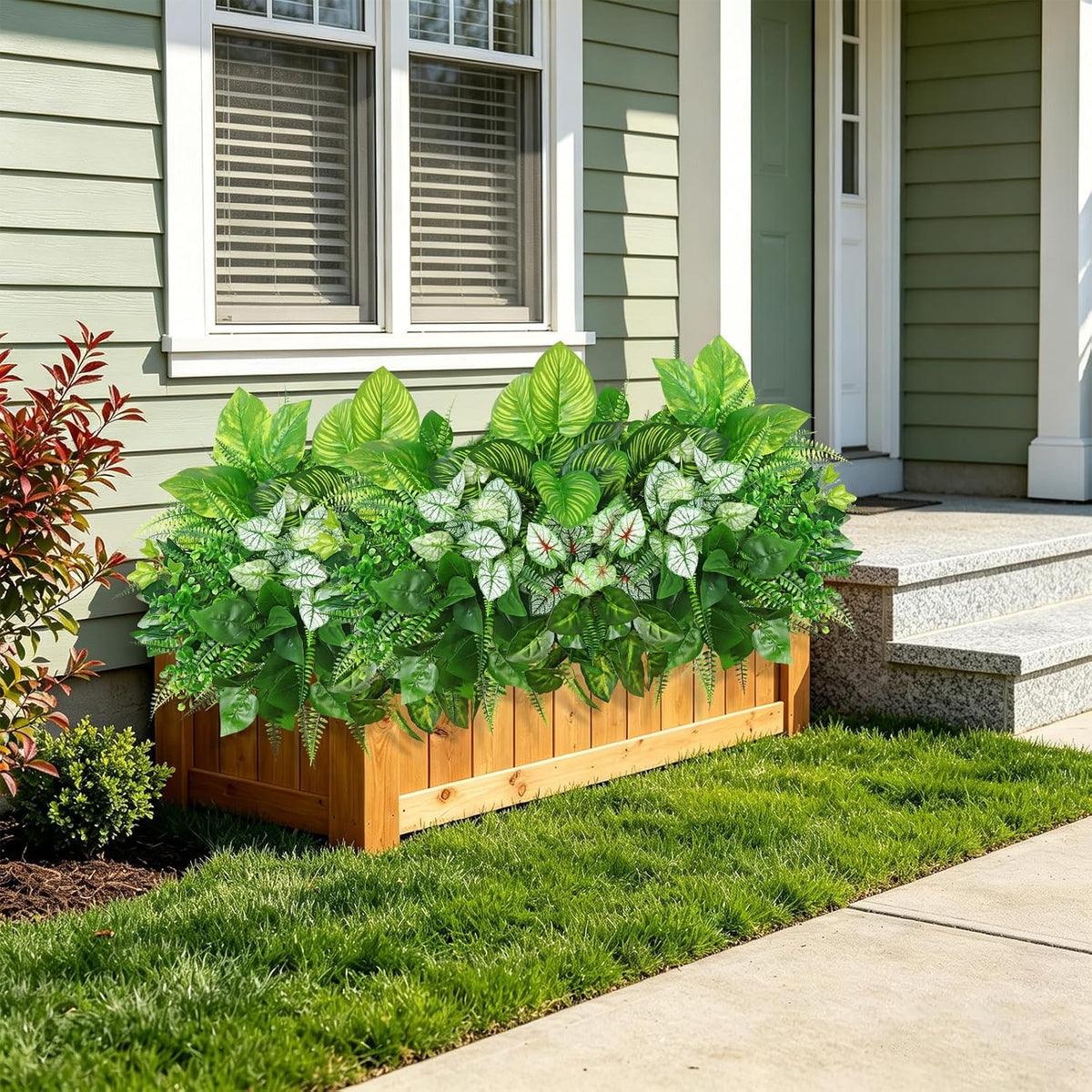 12 Bundles Artificial Plants for Indoor Outdoor UV Resistant Faux Plants | Weldomcor Fake Greenery Stems with Eucalyptus Fern Faux Shrubs for Outside Porch Planters Garden Window Box Patio Decor