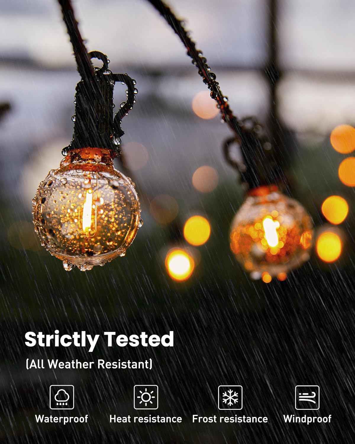 Brightown Outdoor String Lights, 29FT G40 LED IP65 Waterproof Patio Lights | 12 Shatterproof Edison Bulbs, Plug-In, Dimmable, Connectable, Hanging Light for Backyard Porch Party Decor, Warm White