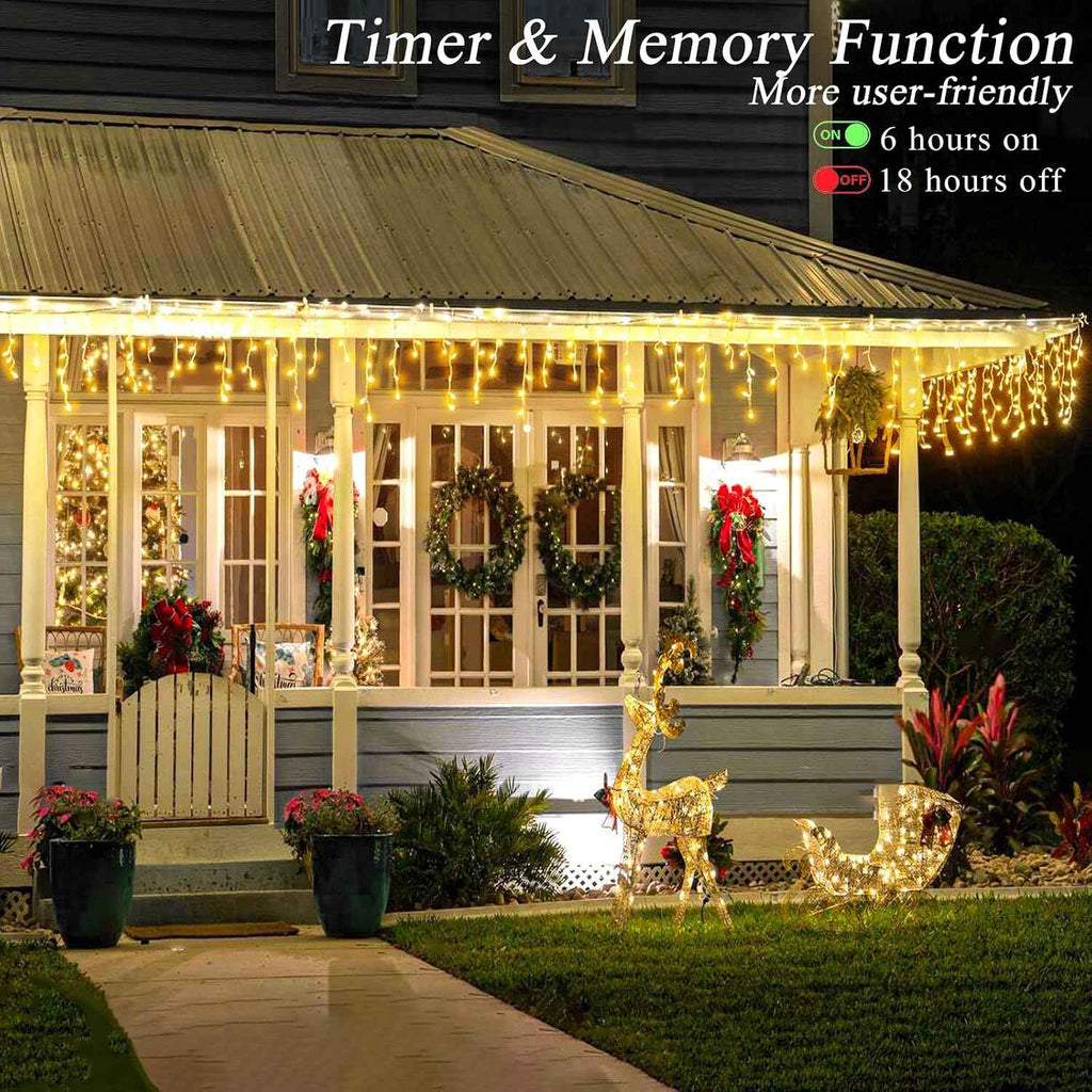Icicle Christmas Lights Outdoor, 66ft 640 LED Icicle Lights for Outside, Plug in Twinkle Lights Indoor with 8 Modes Timer Waterproof for House Holiday Decor Wedding Christmas Decorations (Warm White)