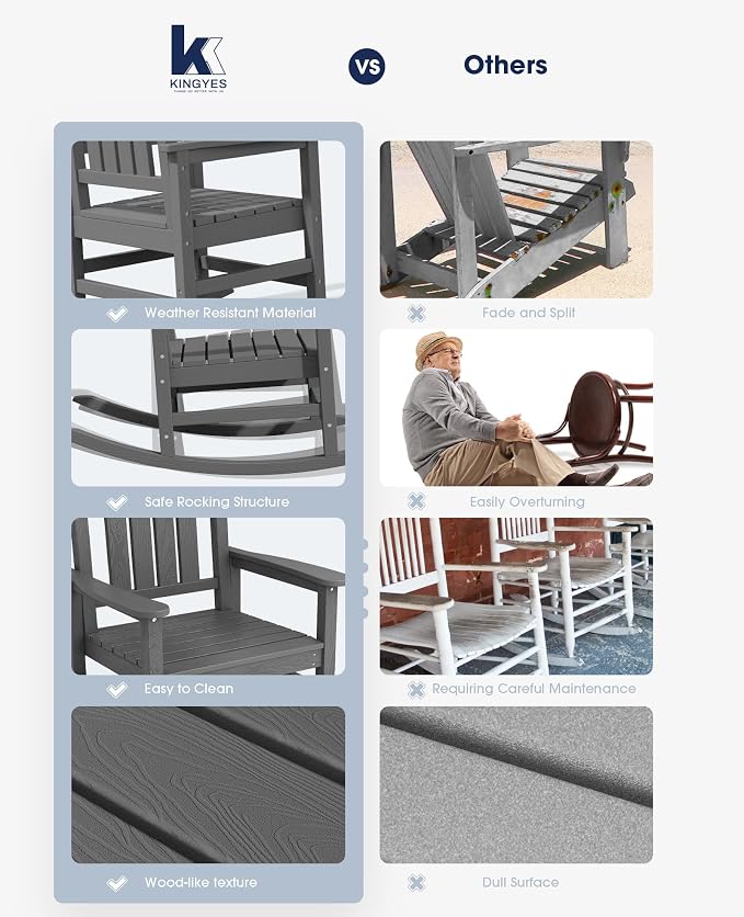 KINGYES Oversized Outdoor Rocking Chair Set of 2, HDPE Patio Rocking Chairs - Image 6