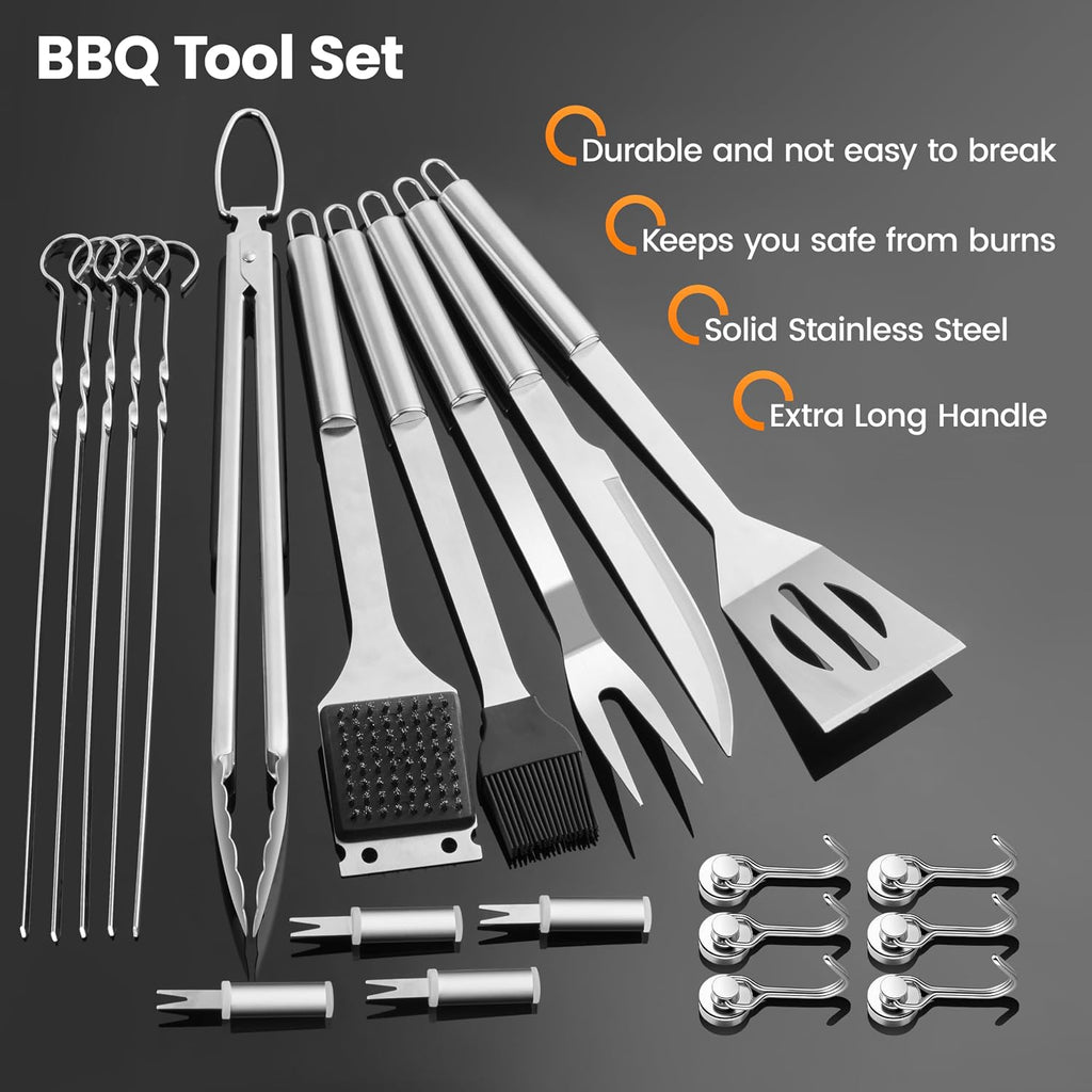 BBQ Accessories Grill Tools Set,Stainless Steel Barbecue Grill Accessories | Easy to Carry,with Canvas Bag,Barbecue Utensils Grilling Accessories,for Outdoor Barbecue,Gifts for Men ( Sliver-22PCS )