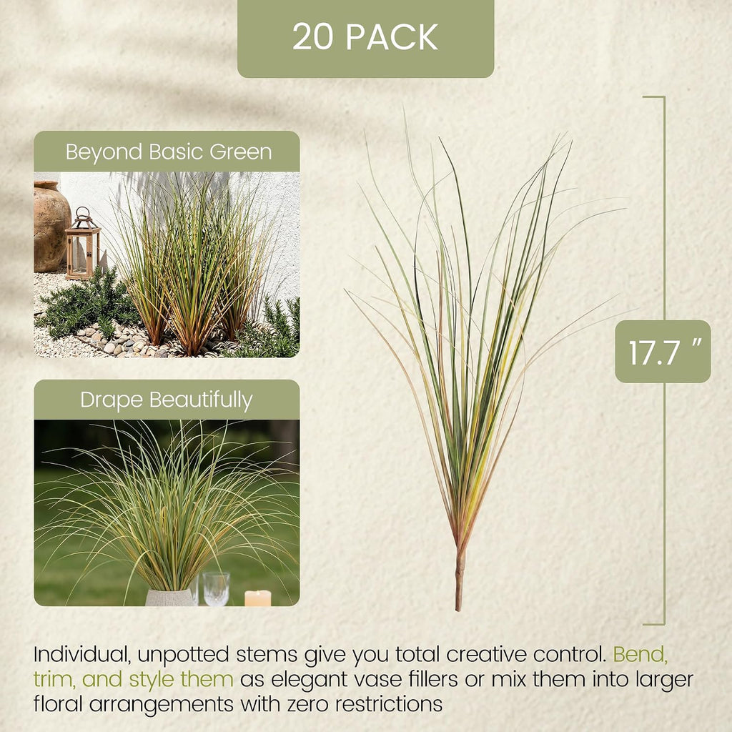 20PCS Artificial Onion Grass Stems 17.7in Faux Greenery Floral Arrangements | Vase Filler, Home Decoration, Wedding Decoration, Bouquet Making, Entryway Décor, Indoor Outdoor