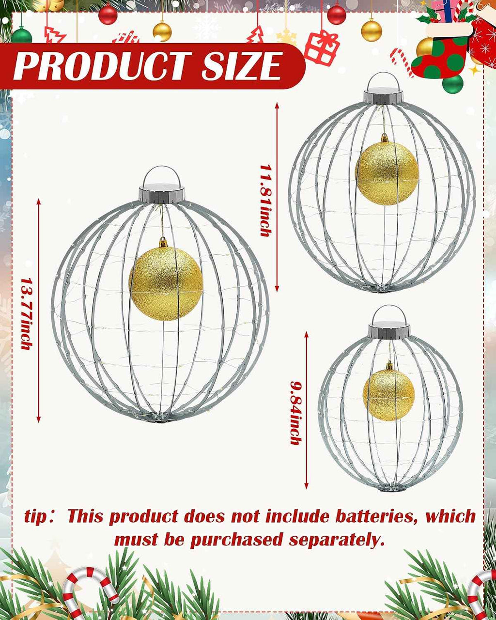 Lineshading Set of 3 Christmas LED Light Balls Outdoor Decorations, Hanging Christmas Front Door Yard Twinkle Ornaments Set Sphere Light Decorations for Xmas Holiday Garden Patio Outside Decor, Warm