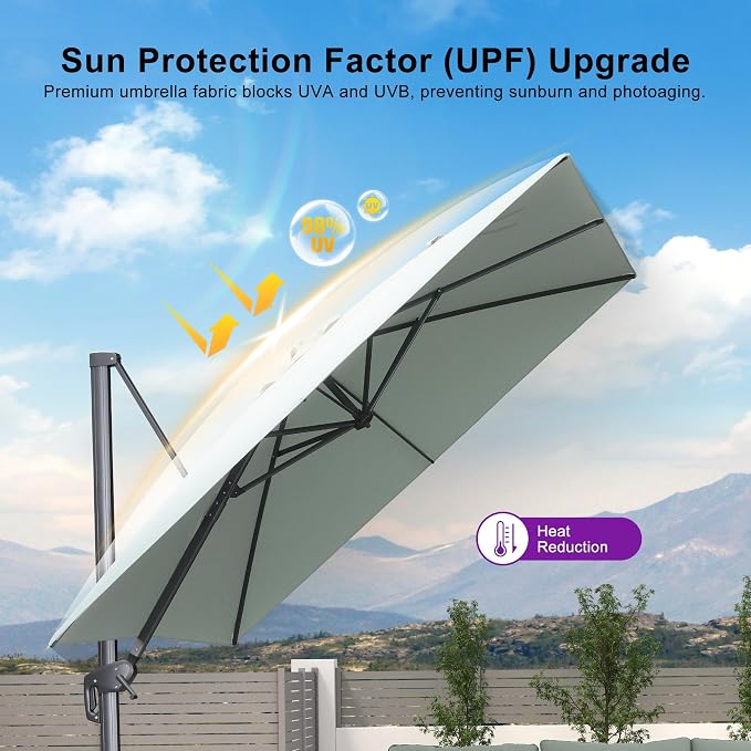 PURPLE LEAF Patio Umbrella 9' X 9' Rectangle Cantilever Umbrella Large Aluminum - Image 7