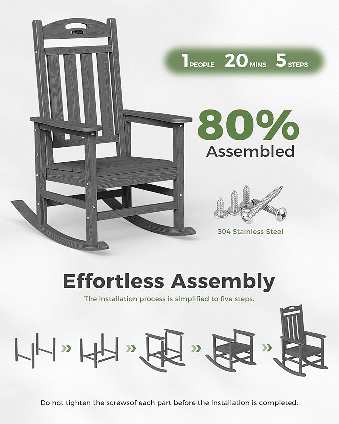 Oversized Outdoor Rocking Chairs Set of 2, High Back Porch Rocking Chair - Image 9
