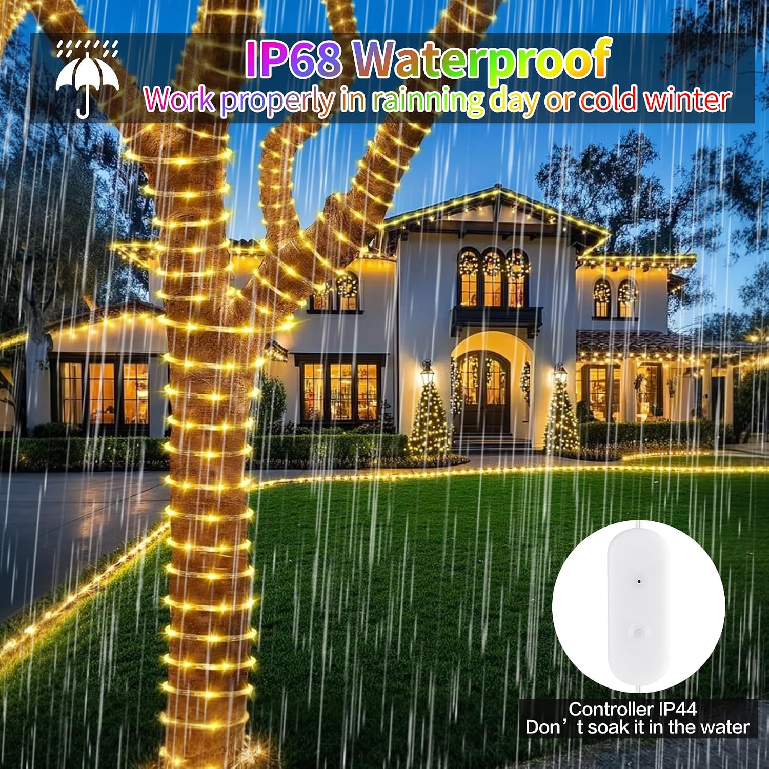 132FT 400 LED Rope Lights Outdoor Waterproof with Remote & APP Control | 16 Million Colors Changing Fairy String Lights Plug in, Smart Music Sync Twinkle Lighting for Outside Indoor Christmas