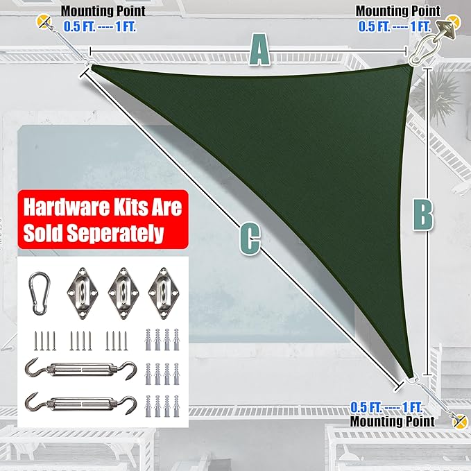 Amgo Custom Size 18' x 22' x 28.4' Green Right Triangle Sun Shade Sail Order to - Image 7