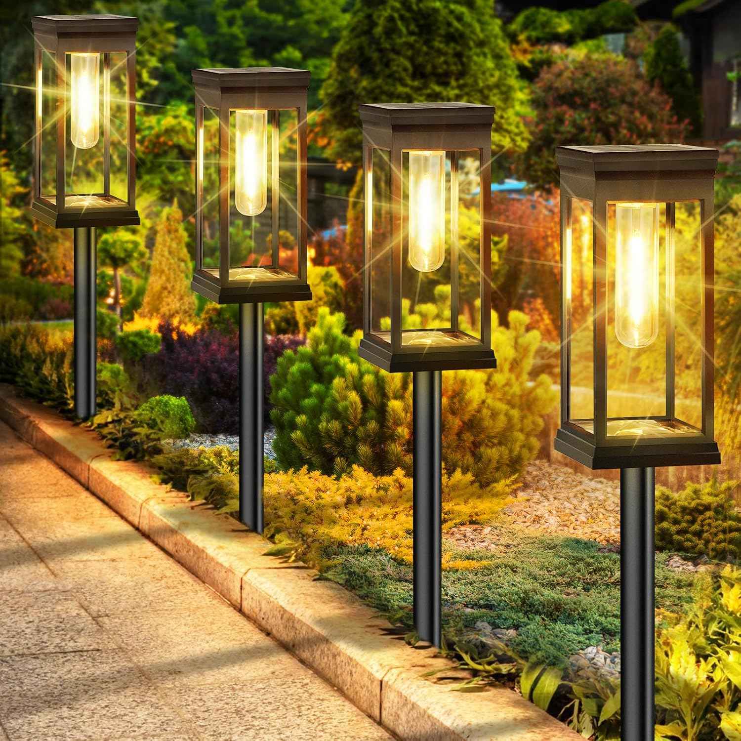 BesLowe 8-Pack Solar Pathway Lights Outdoor, Landscape Lights Warm White | Upgraded Large Size & Bright LED, Auto ON/OFF, IP65 Waterproof, Easy Installation, Solar Powered Lights for Garden Walkway