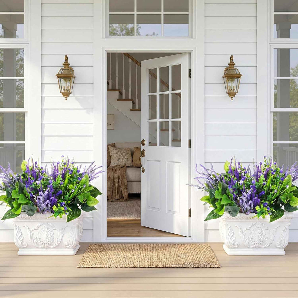 LUNETH 18PCS Artificial Plants for Outdoor Decor Fake Plants Realistic Faux Greenery & Flowers Fake Plastic Leaves with Stems Artificial Outdoor Bushes for Garden Porch and Patio UV Resistant