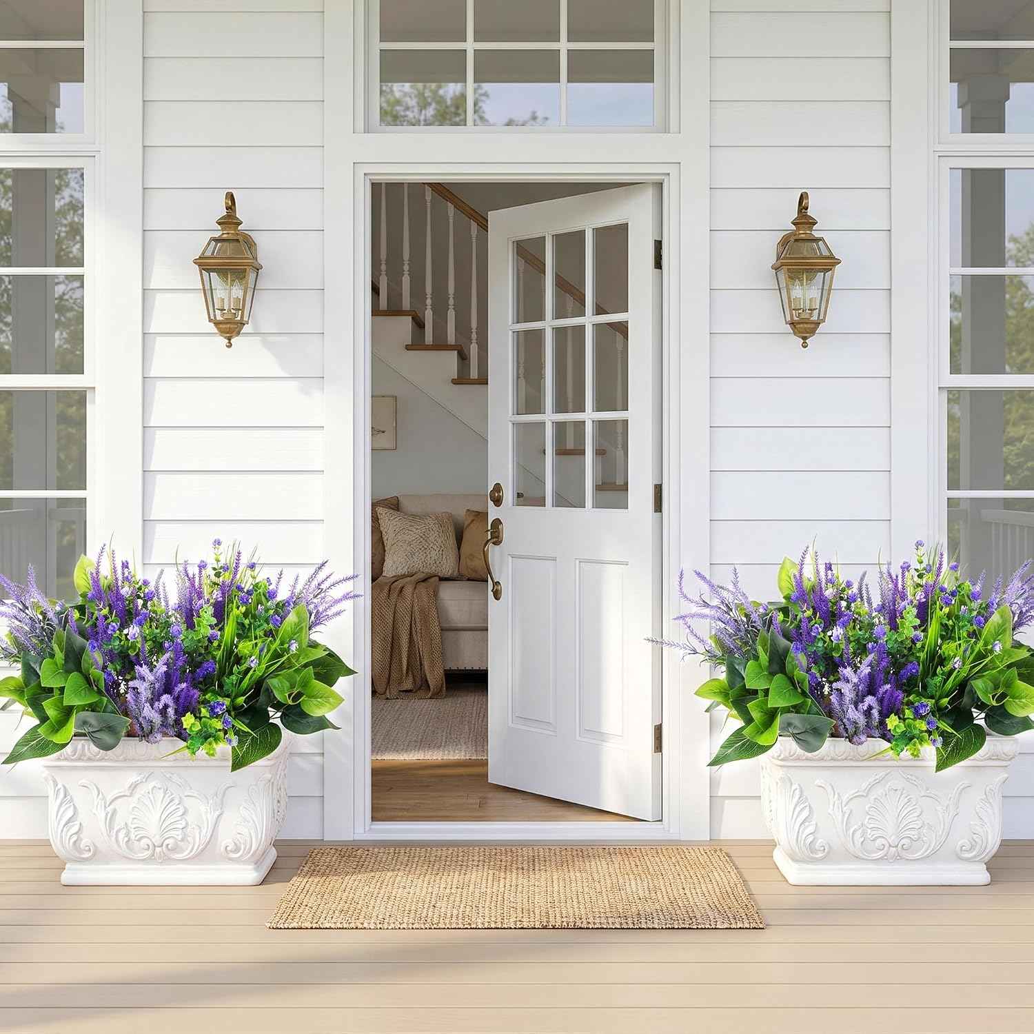 LUNETH 18PCS Artificial Plants for Outdoor Decor Fake Plants Realistic Faux Greenery & Flowers Fake Plastic Leaves with Stems Artificial Outdoor Bushes for Garden Porch and Patio UV Resistant