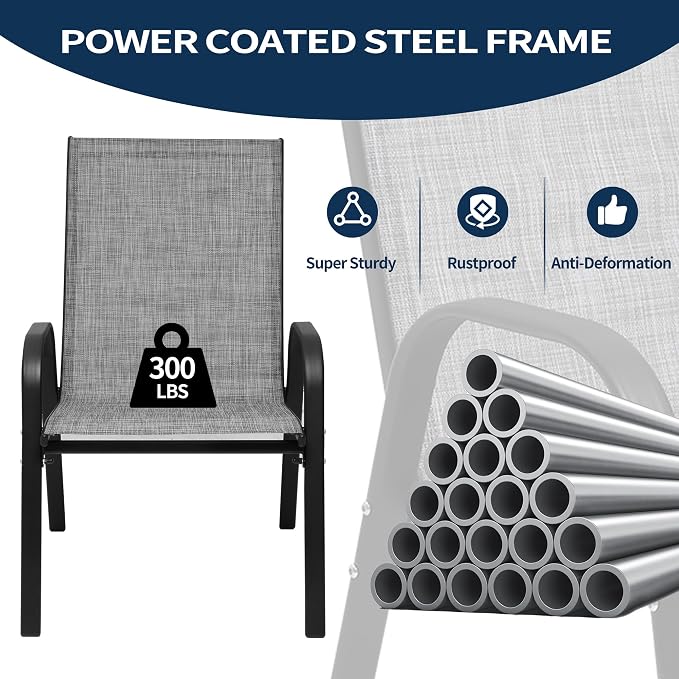 PIZZELLO Patio Chairs Set of 4, Outdoor Stackable Dining Chairs - Image 8