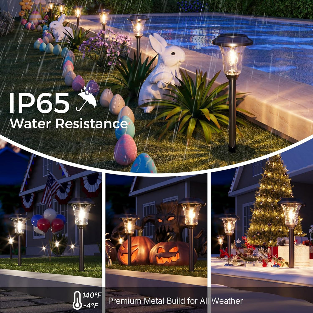 XMCOSY+ Solar Lights Outdoor, 6 Pack Metal Glass Solar Pathway Lights | Bright 20/40LM Landscape Lighting with Warm/Cool White, Solar Powered Waterproof Lights for Yard, Path, Walkway, Driveway