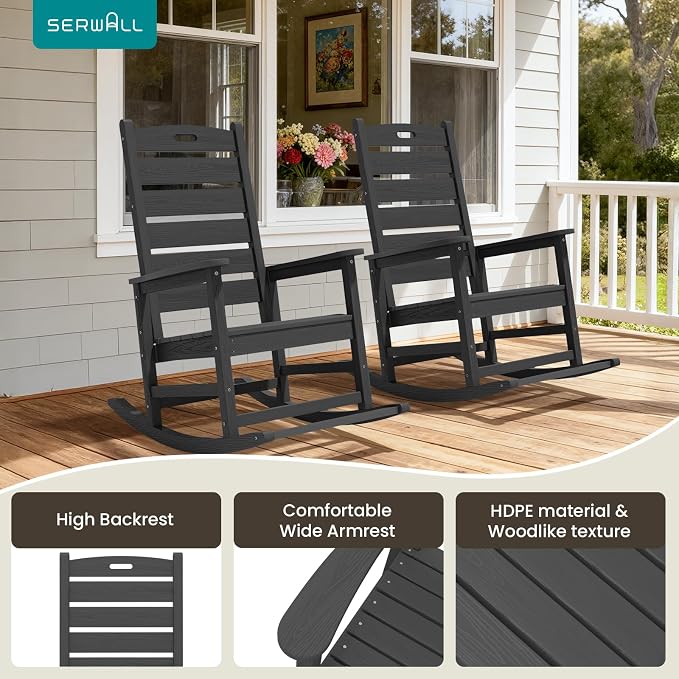 SERWALL Outdoor Rocking Chair Set of 4, Oversized HDPE Patio Rocking Chair - Image 6
