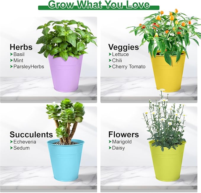 Herb Garden Planter Indoor Kit – 6 Metal Pots - Image 7