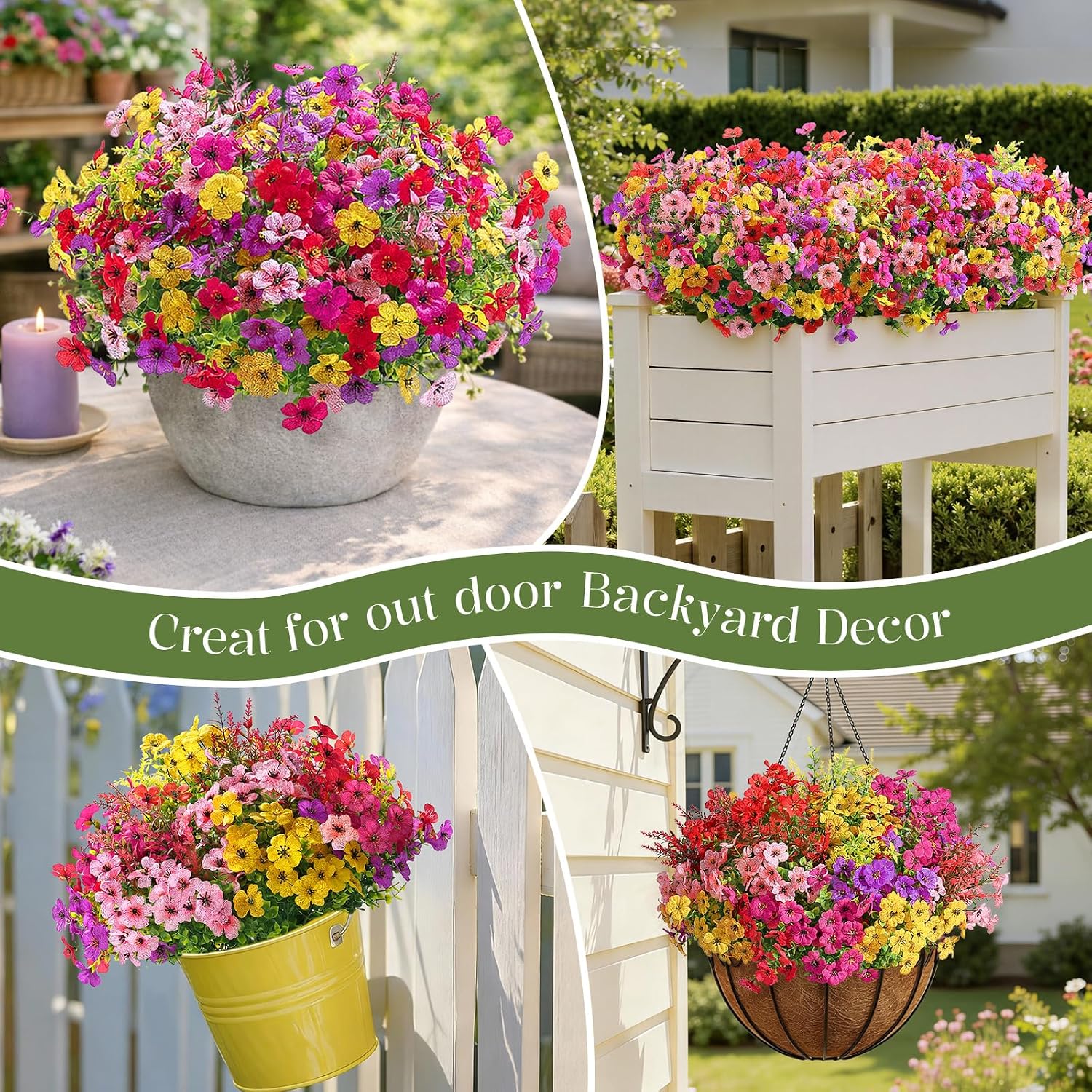 SHareconn 24 Bundles Artificial Flowers for Outdoors UV Resistant Decor | Realistic Silk Violet Lavender, UV Resistant Fake Flowers, Ideal Spring Decor for Patio Porch, Yard Planter & Home, 5 Colors