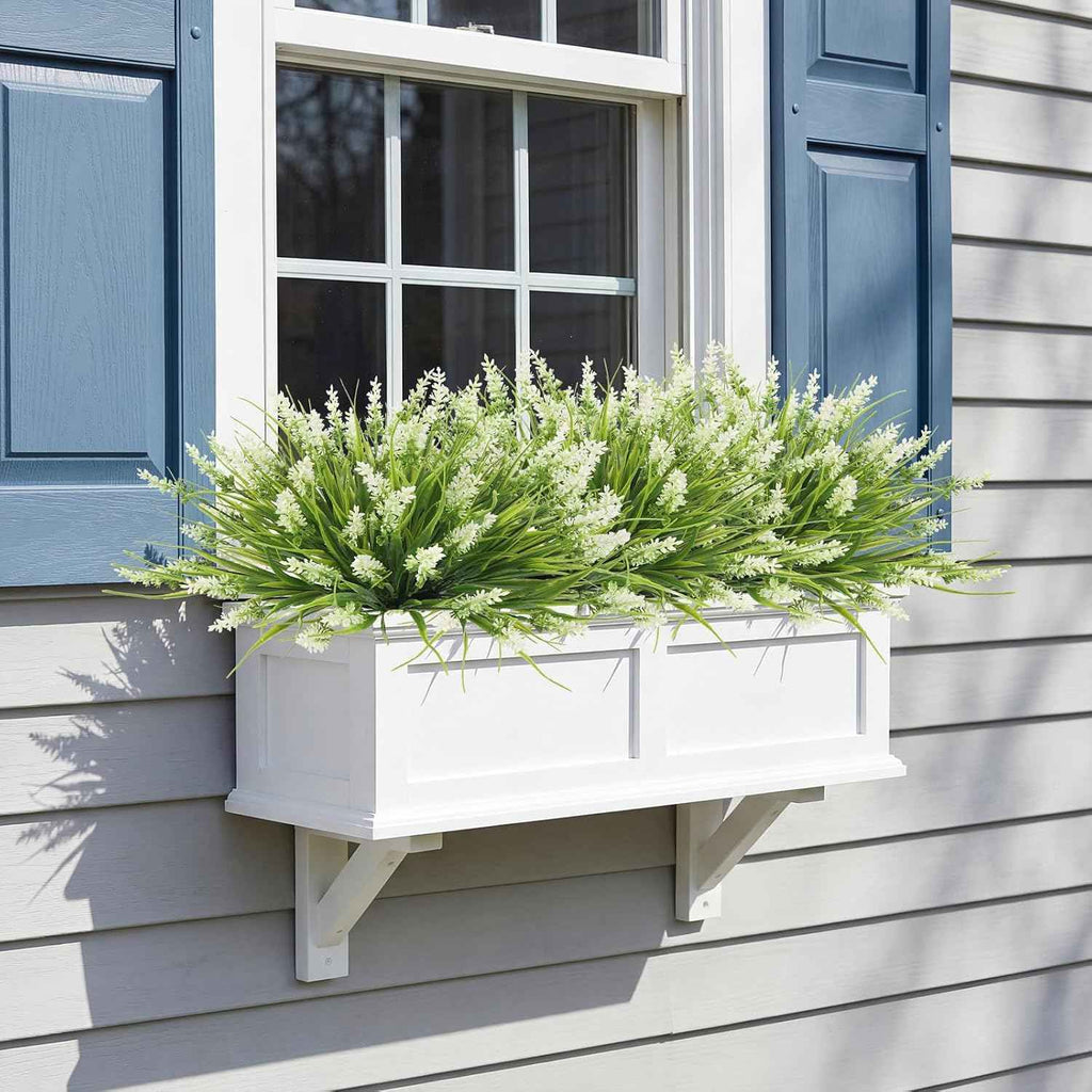 Outdoor Plants Artificial for Porch UV Resistant Faux Outdoor Plants | 10 Bundles Artificial Monkey Grass Fake Lavender Flower Faux Greenery Planter Filler for Patio Garden Porch Decor (White)