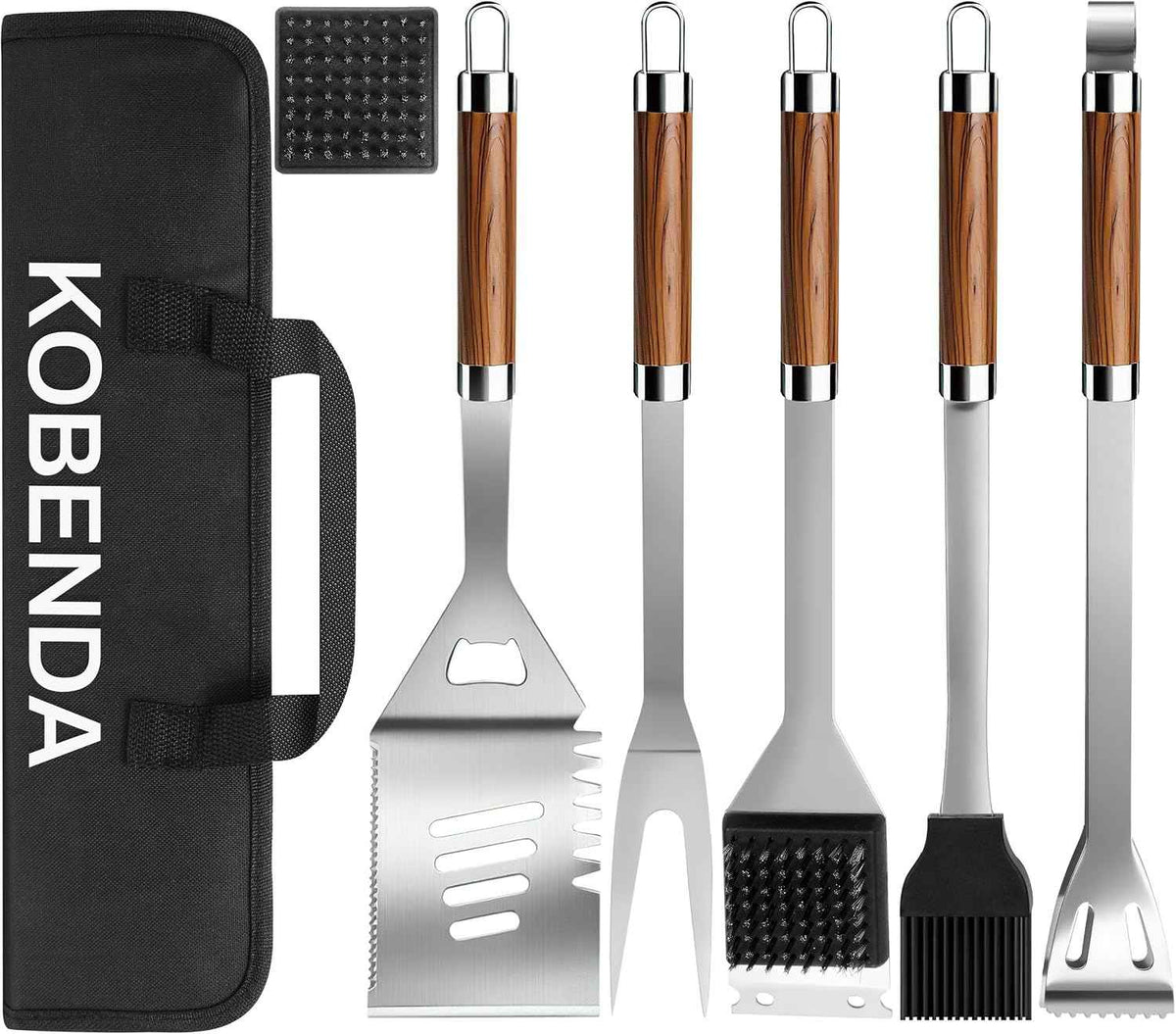 BBQ Grill Accessories, Stainless Steel Grilling Set with Storage Bag, Spatula, Fork, Cleaning Brush BBQ Accessories, Grill Tools Set for Outdoor Cooking Camping, Grilling Gifts for Men