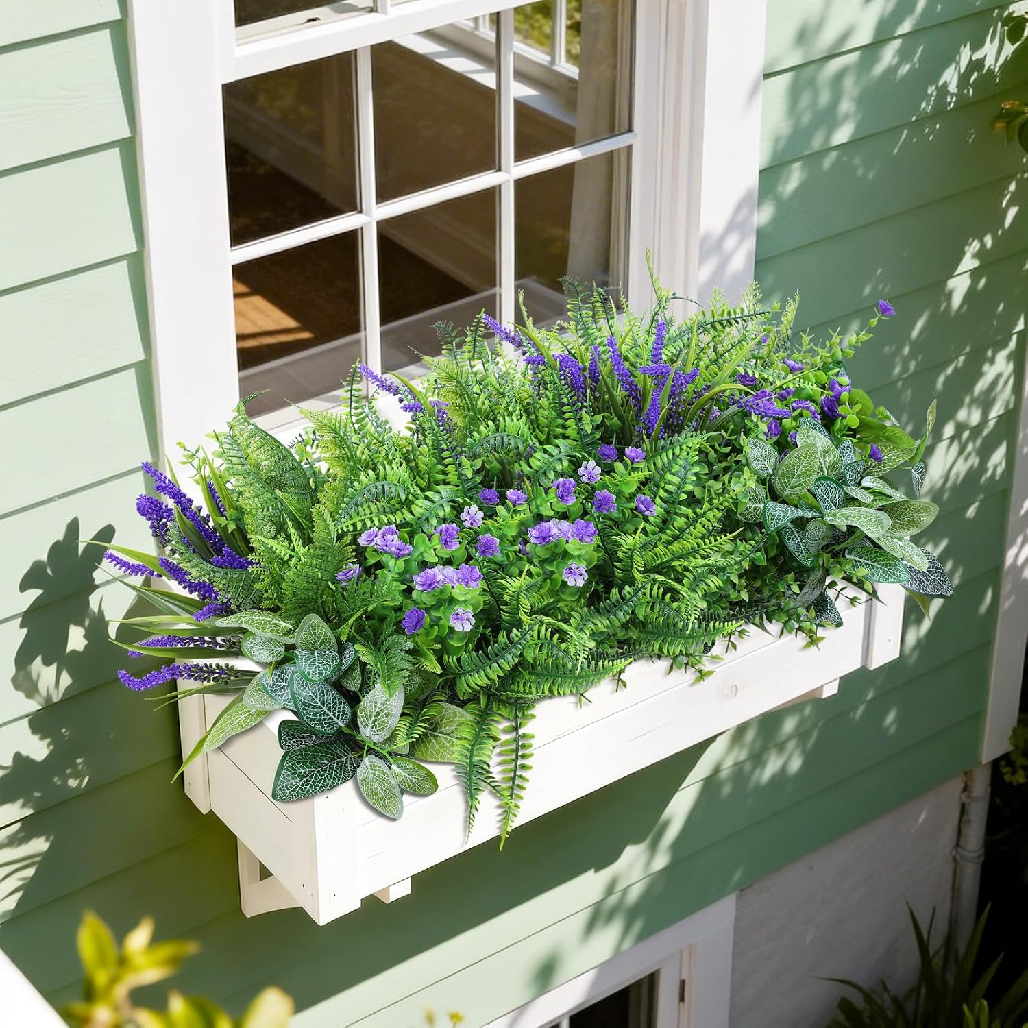 INQCMY Fake Plants for Outdoor Planter Artificial Greenery for Outsides | 12 Bundles,UV Resistant,Realistic Faux Fern Eucalyptus Lavender For Front Door porch,Garden,Patio Yard Spring Home Decor