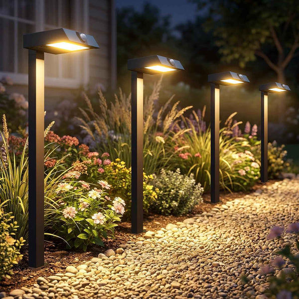 XMCOSY+ Solar Pathway Lights, 6 Pack Metal Motion Sensor Outdoor Lights | 300LM Bright Landscape Lights, All-Night Lighting, IP65 Waterproof Garden Light for Yard, Driveway & Walkway, Warm/Cool White