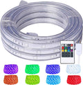 Outdoor 16.4ft RGB Rope Lights, 120V Remote IP65 Decor | 150 LEDs, 8 colors, 6 modes, IR remote, dual-fuse ETL plug; connects up to 65.6ft
