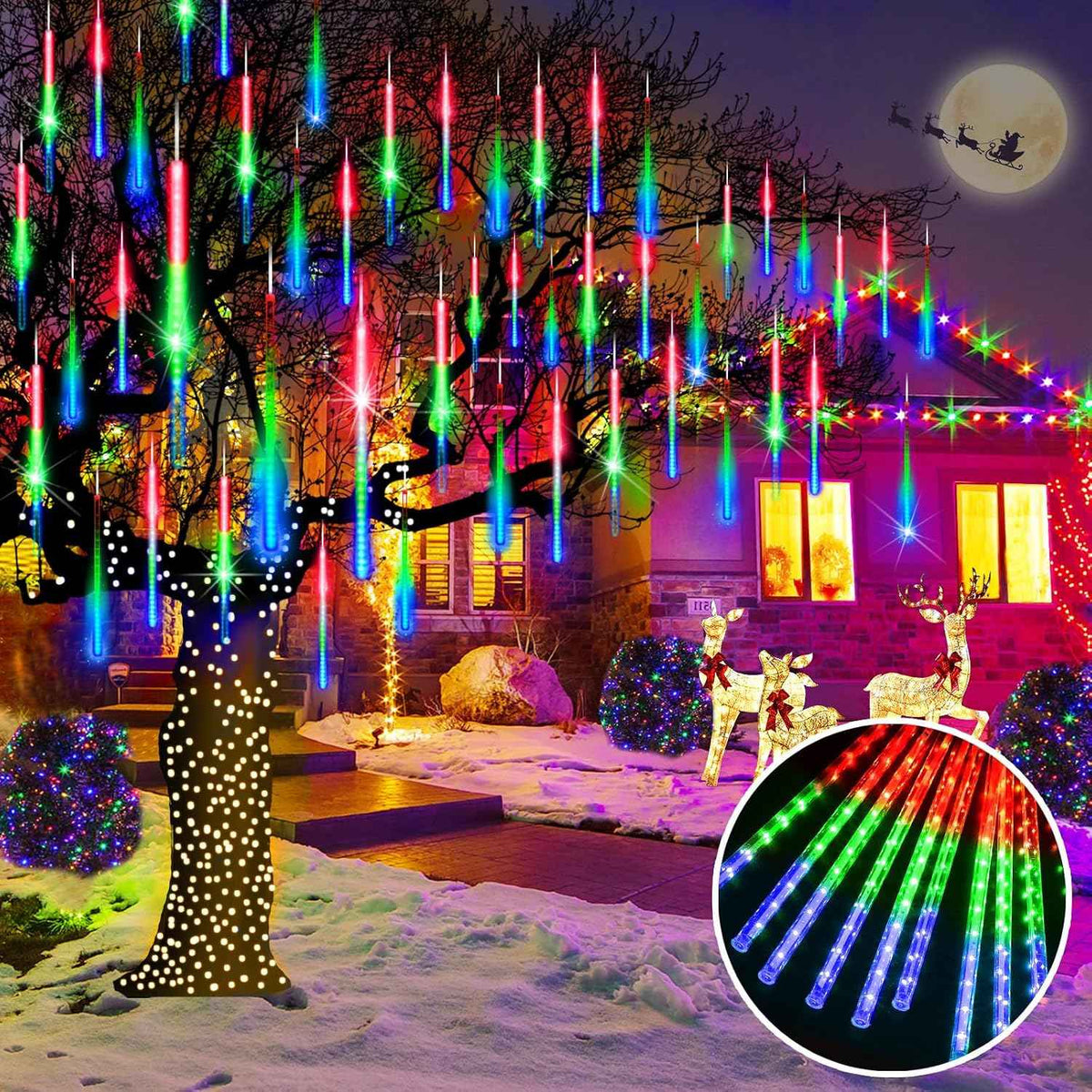 KNONEW 40 Tubes 1440 LED Meteor Shower Lights Christmas Lights Outdoor | 16 Inch Meteor Lights Waterproof Plug in Falling Rain Lights for House Xmas Tree Wedding Party Garden Yard Decorations