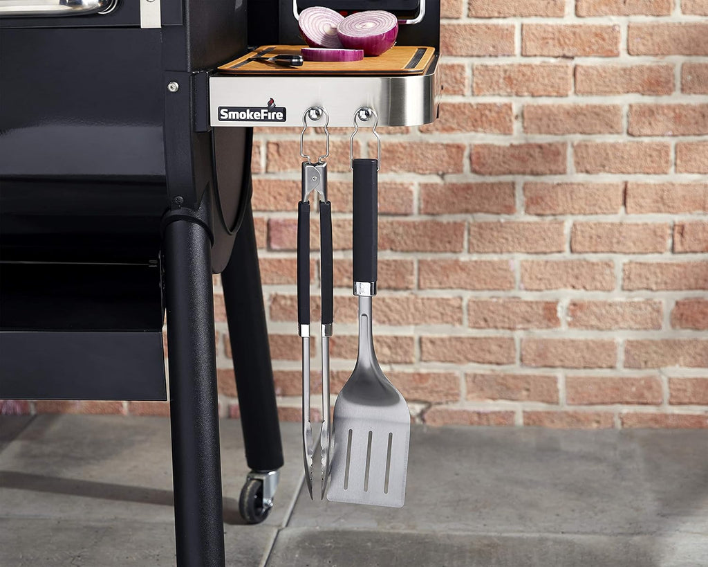 Weber® Precision Grilling Tool Set, 3‑Piece | Weber® Stainless-Steel Tongs, Spatula & Silicone Basting Brush w/ Non‑Slip Handles & Hands‑Free Locking - Grill Accessory Kit