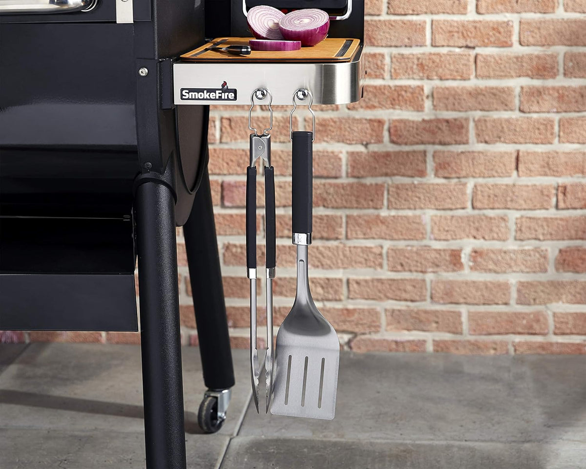 Weber® Precision Grilling Tool Set, 3‑Piece | Weber® Stainless-Steel Tongs, Spatula & Silicone Basting Brush w/ Non‑Slip Handles & Hands‑Free Locking - Grill Accessory Kit