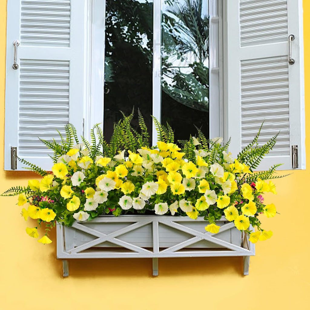 Outdoor Artificial Bushes Plants,UV Resistant Fake Greenery Stems Shrubs Faux Greenery for Outdoor Front Porch Window Box Decorations 8pcs