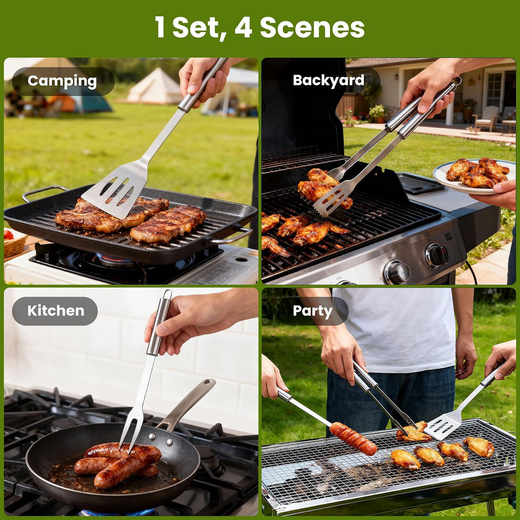 Grilling Accessories Tool Kit 4-Piece, Stainless Steel Barbeque Grilling Tools Set for Men with Carry Bag for Outdoor Grilling BBQ Tools Kit