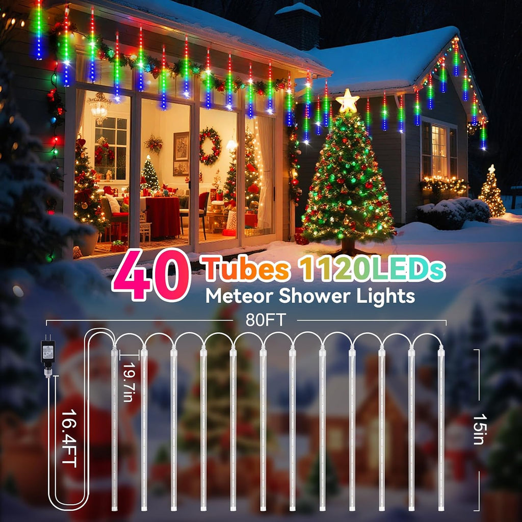 KNONEW 40 Tubes 1440 LED Meteor Shower Lights Christmas Lights Outdoor | 16 Inch Meteor Lights Waterproof Plug in Falling Rain Lights for House Xmas Tree Wedding Party Garden Yard Decorations