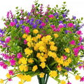 12 Bundles Outdoor Artificial Fake Flowers UV Resistant No Fade Boxwood Faux Plastic Shrubs Plants for Garden Patio Porch Window Box Home Wedding Farmhouse Hanging Décor