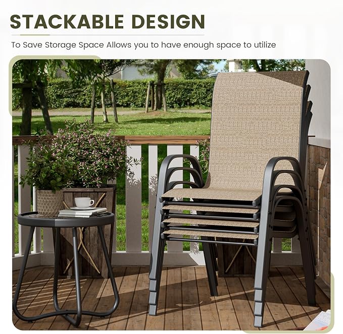 UDPATIO Patio Chairs Set of 8, Stackable Outdoor Dining Chairs - Image 4