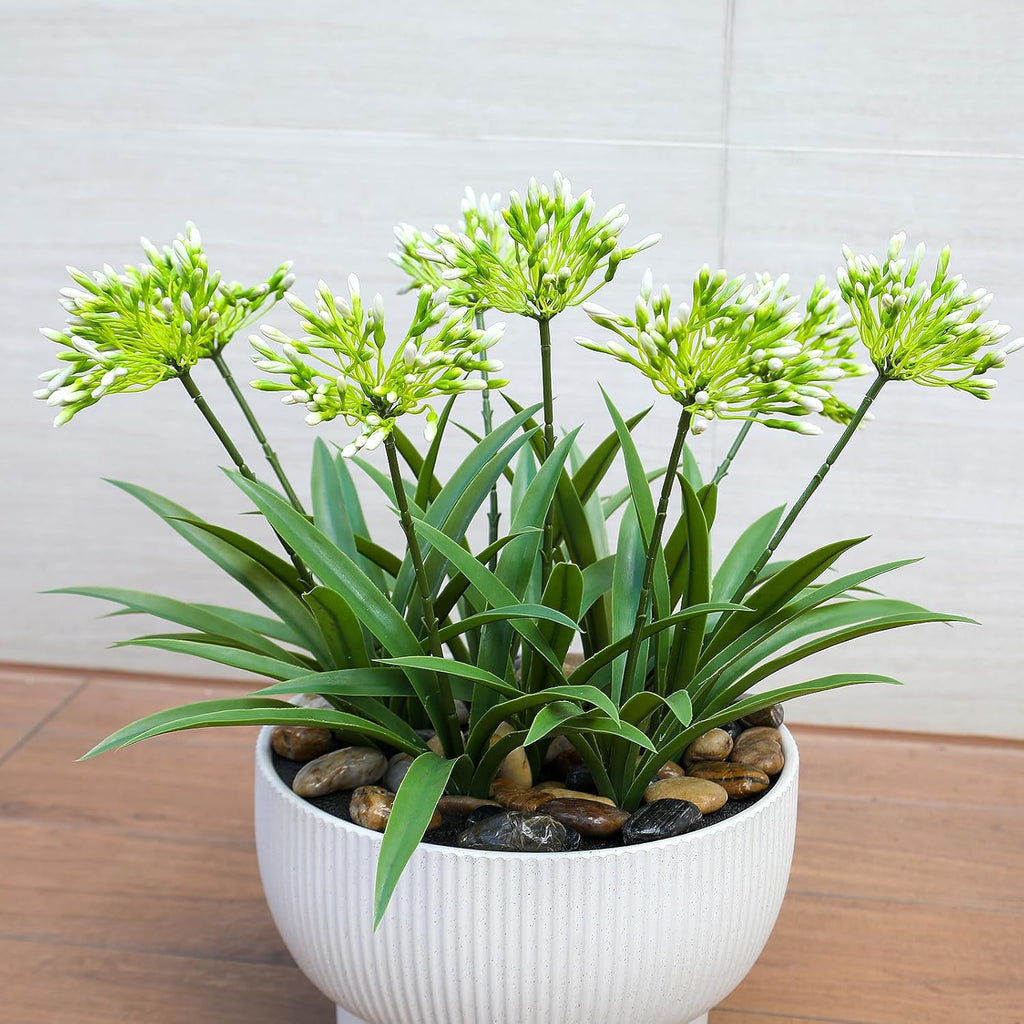 8 Bundles Artificial Flowers Plants for Outdoor Planters | 18.9 in Green Large Fake Flowers | Spring Summer Look Real Plasic Faux Plant for Front Porch Pathway Garden Patio (Green)