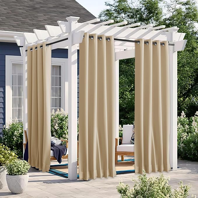 NICETOWN 2 Panels Outdoor Patio Curtains Windproof & Waterproof, Top & Bottom - Image 2