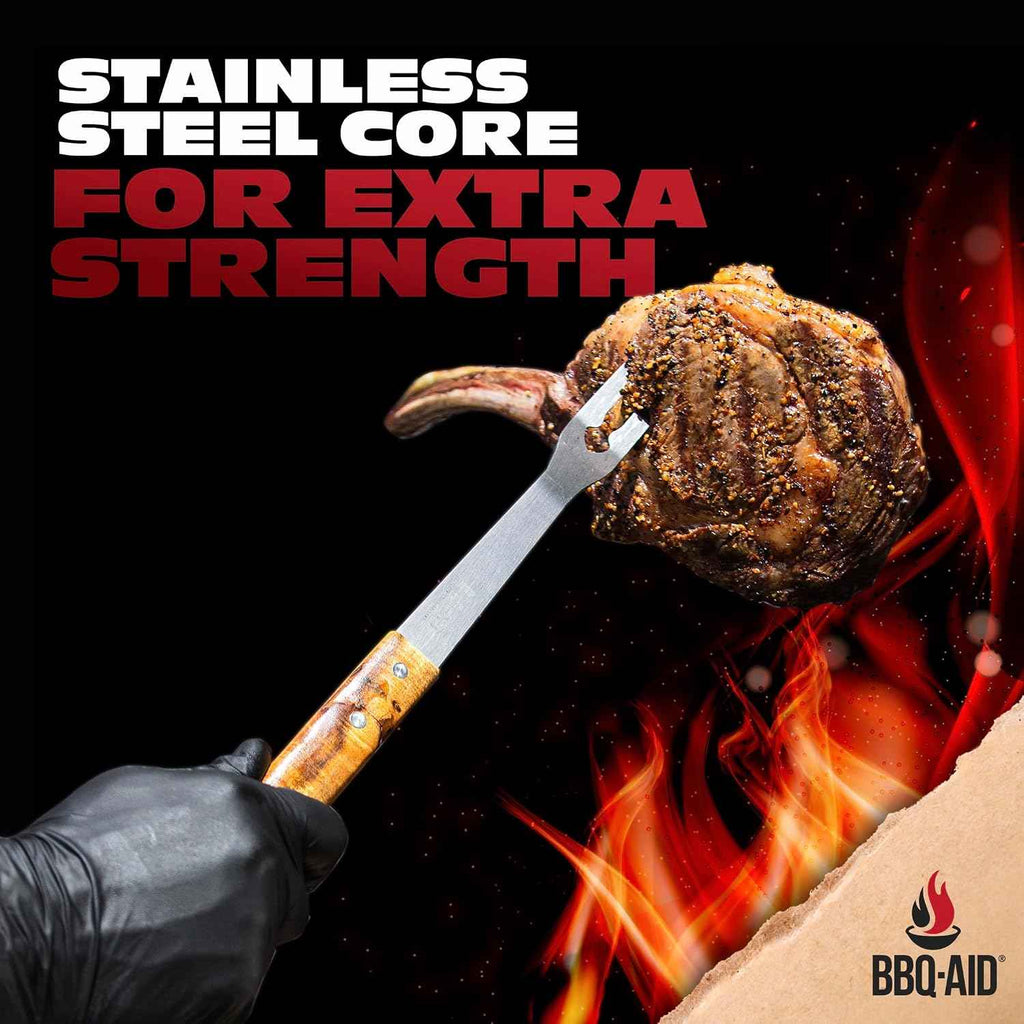 3 piece BBQ Grilling Accessories Set - BBQ Tongs Spatula Fork Set - Heavy Duty Stainless Steel Barbecue Grill Tools with Solid Hard Wood Handles Great Gift Set