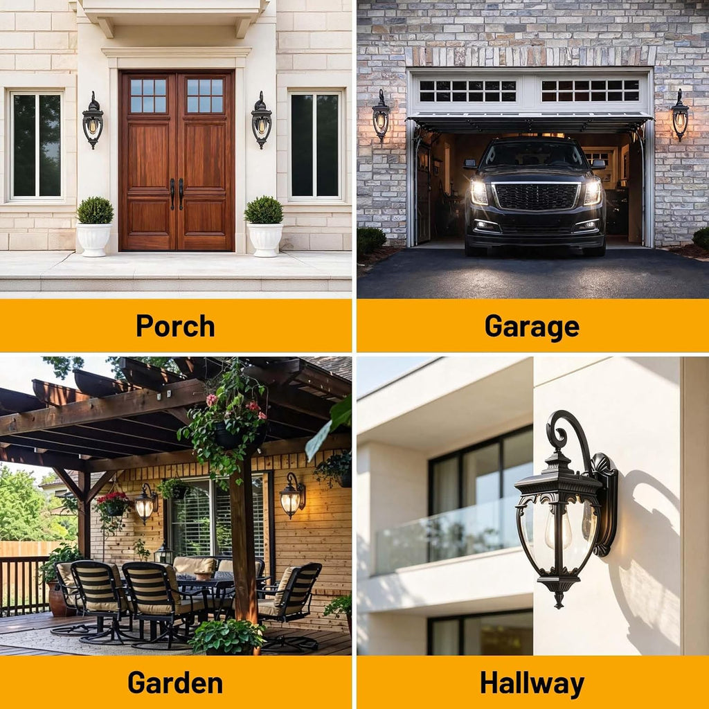 Porch Lights Outdoor Wall Lights Exterior Sconce Light Fixtures | 18.7" Aluminum Outdoor Wall Lantern with Seeded Glass, Waterproof Black Exterior Light Fixtures for Porch House Outside Patio