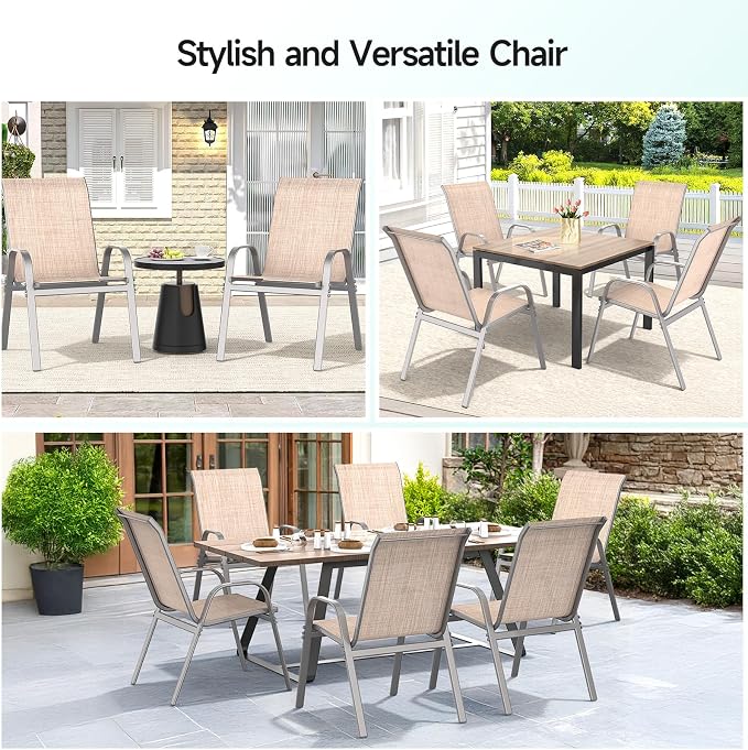 Patio Chairs Set of 6, Easily Set Up Stackable Outdoor Dining Chairs - Image 8