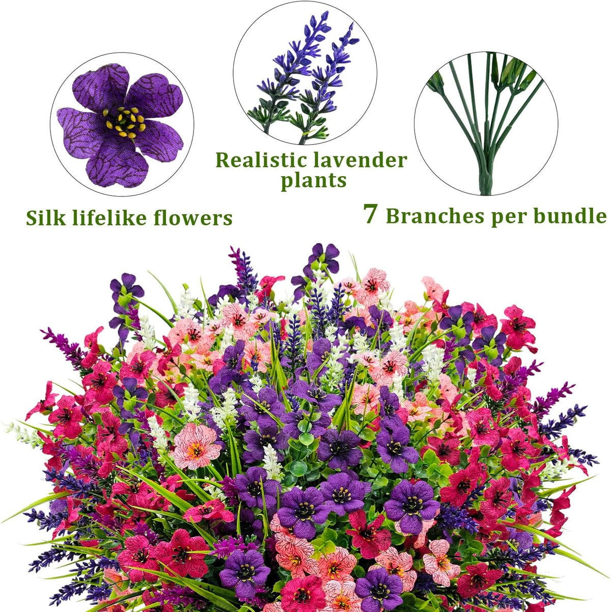 12 Bundles Artificial Flowers Outdoor Silk Fake Plants UV Resistant Faux Plastic Greenery Shrubs for Home Outside Garden Front Porch Vase Pot Planters Decor (Mix Color)