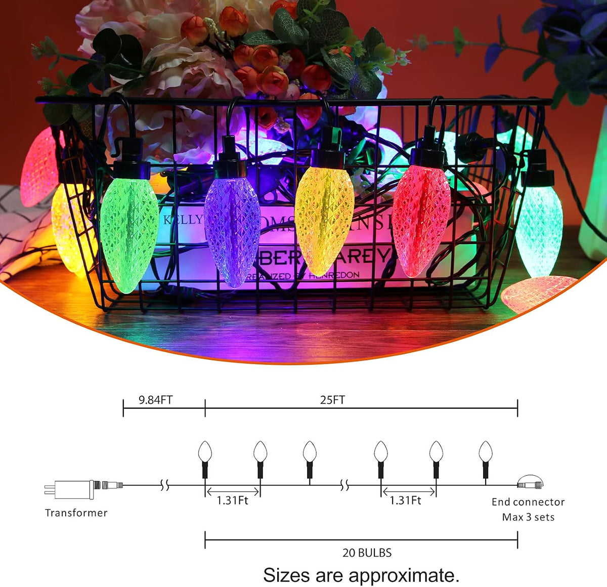 AWQ 35FT Outdoor Christmas String Lights 3.9in Large Pine Cone Multicolour | Christmas Lights Shatterproof & Waterproof Commercial Grade String Lights for Wedding Party Outdoor Christmas Decoration